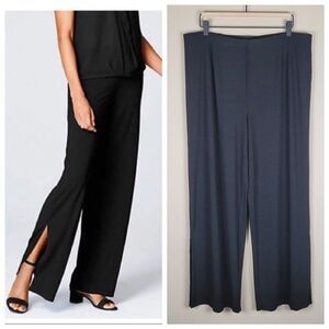 J. Jill Size L Wide Leg Split Hem Stretch Lightweight Rayon Pull On Pants Black